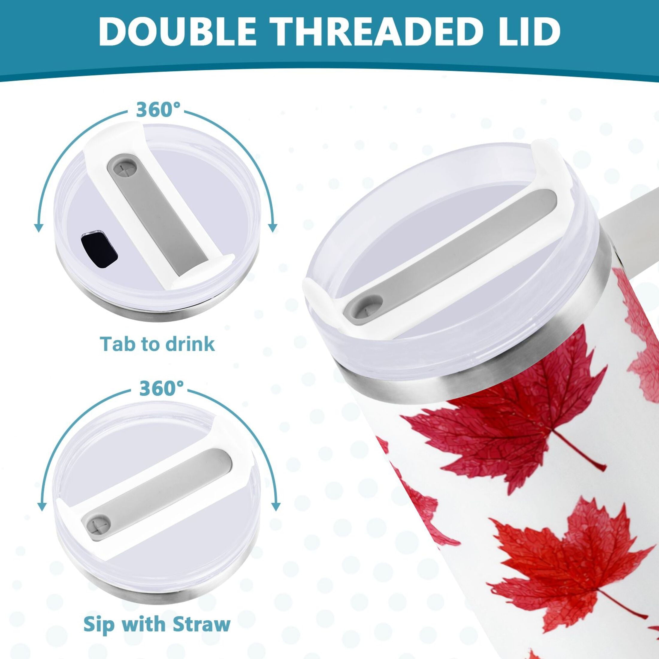 30 oz Insulated Stainless Steel Tumbler Double Wall Stainless Steel Tumbler with 2-Way Drinking Vibrant Red Maple Leaves MBBY