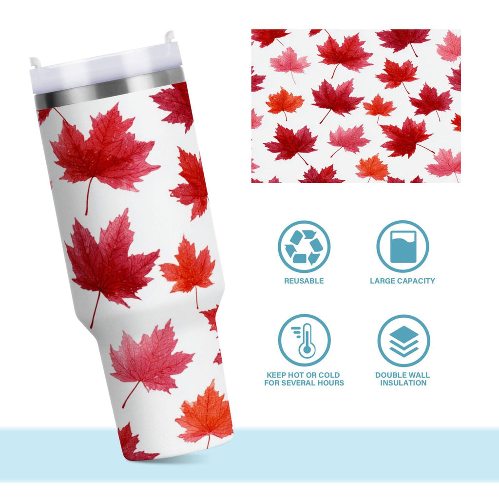 30 oz Insulated Stainless Steel Tumbler Double Wall Stainless Steel Tumbler with 2-Way Drinking Vibrant Red Maple Leaves MBBY