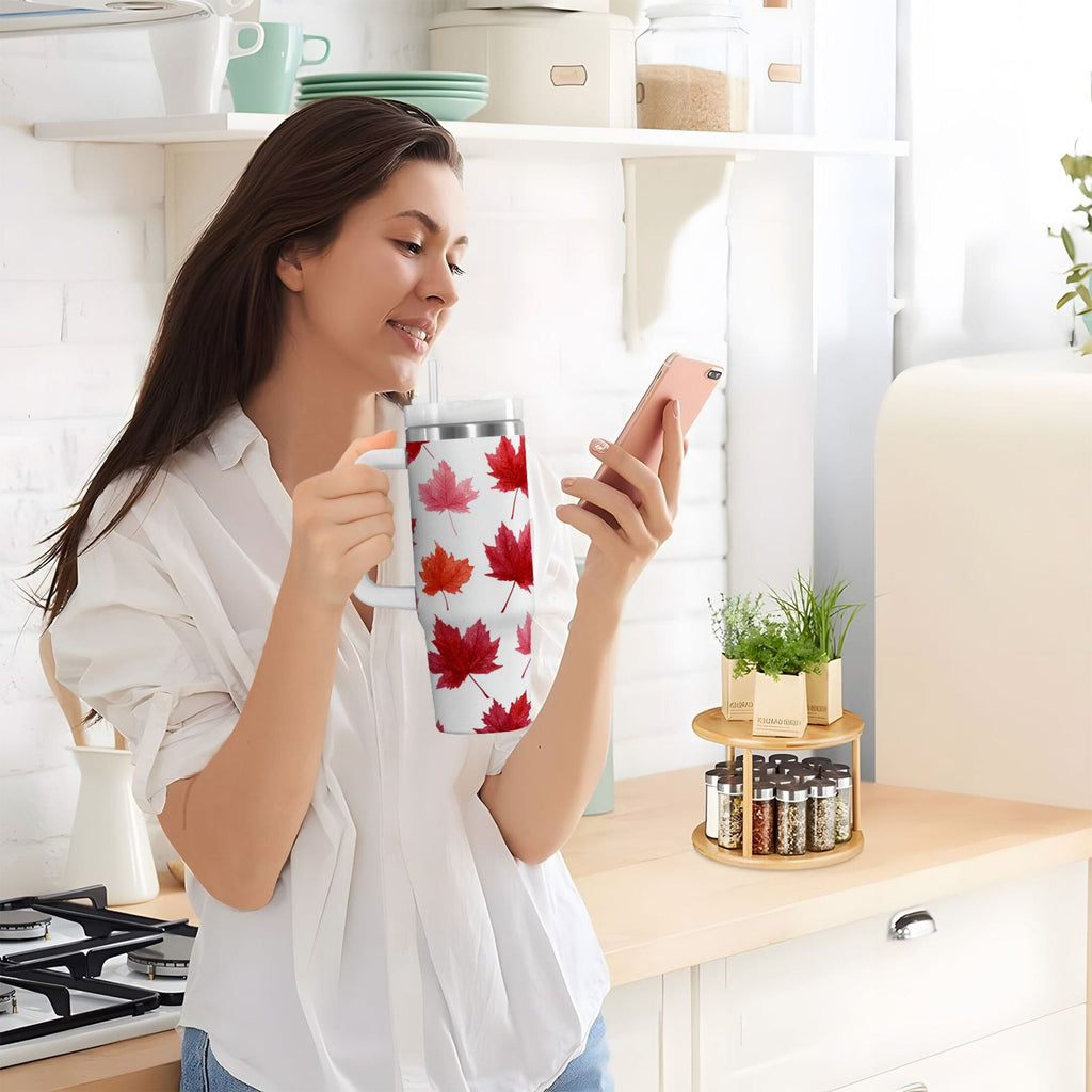 30 oz Insulated Stainless Steel Tumbler Double Wall Stainless Steel Tumbler with 2-Way Drinking Vibrant Red Maple Leaves MBBY