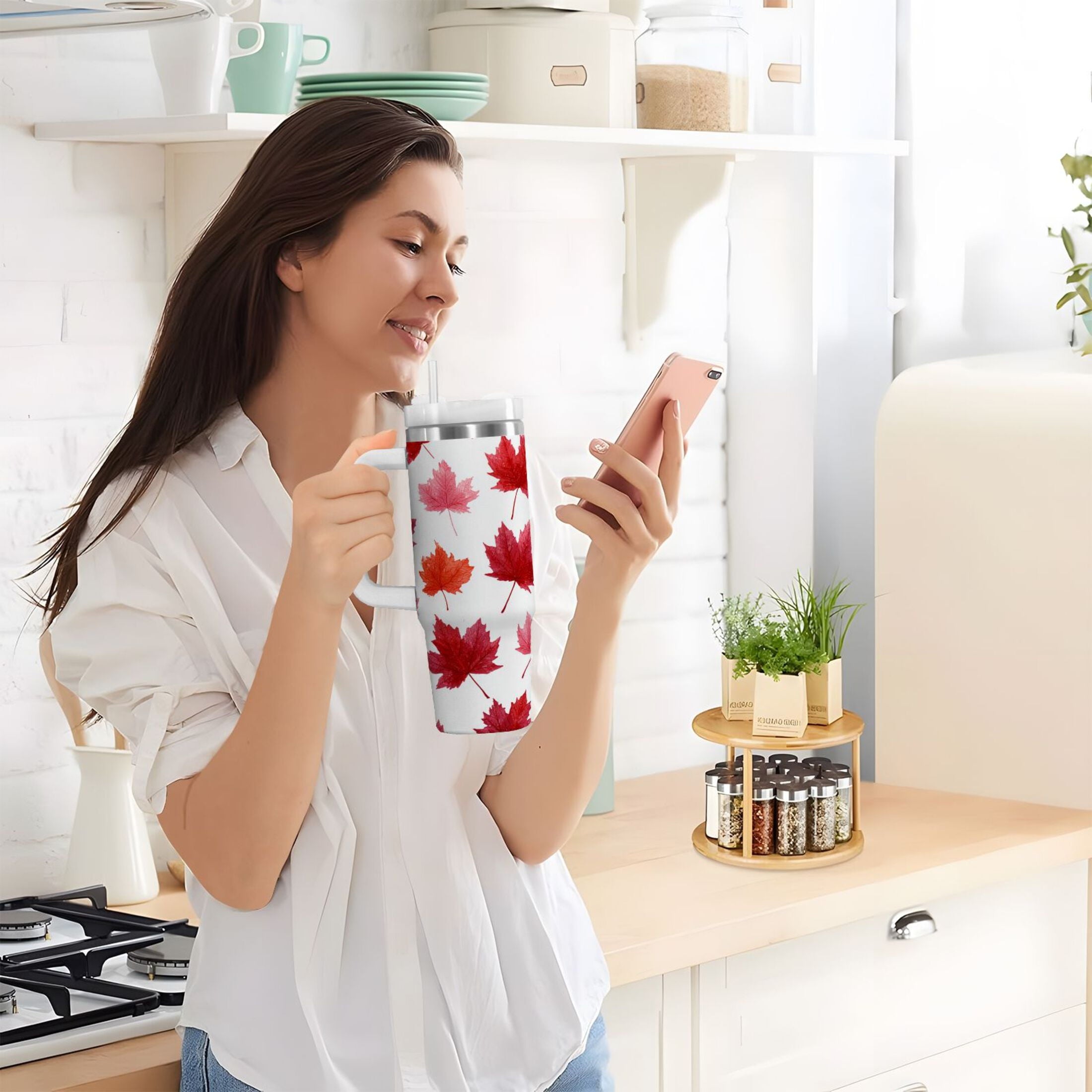 30 oz Insulated Stainless Steel Tumbler Double Wall Stainless Steel Tumbler with 2-Way Drinking Vibrant Red Maple Leaves MBBY