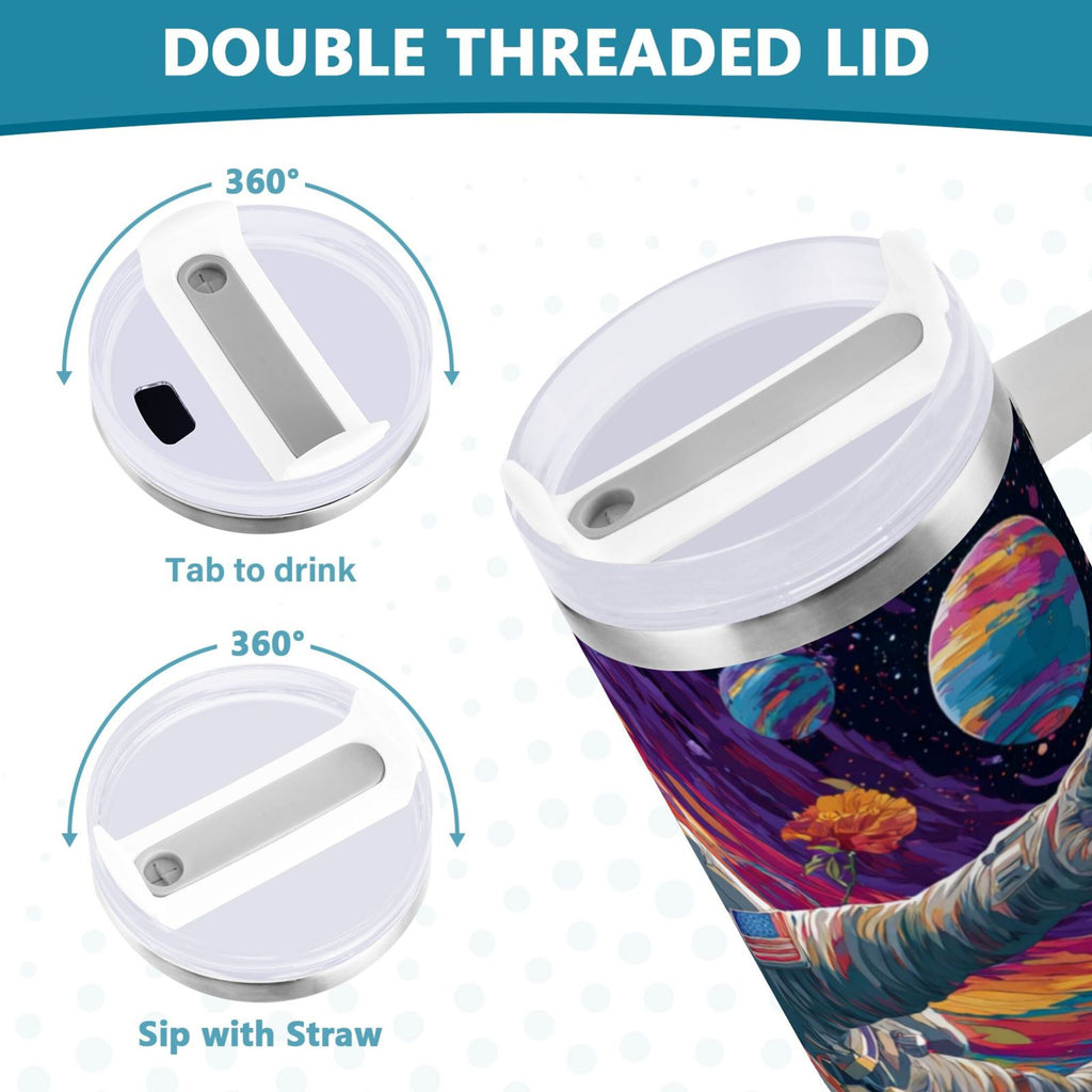 40 oz Insulated Stainless Steel Tumbler Double Wall Stainless Steel Tumbler with 2-Way Drinking Colorful Flowers and Planets 3M68