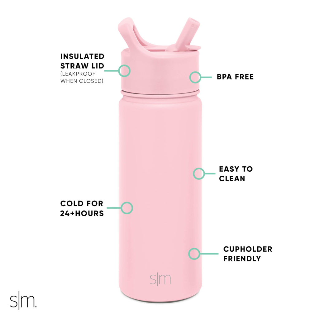 Simple Modern Kids Water Bottle with Straw Lid Vacuum Insulated Stainless Steel Metal Thermos Bottles | Reusable Leak Proof BPA-Free Flask for School | Summit Collection | 18oz, Blush -Blush 01Q9