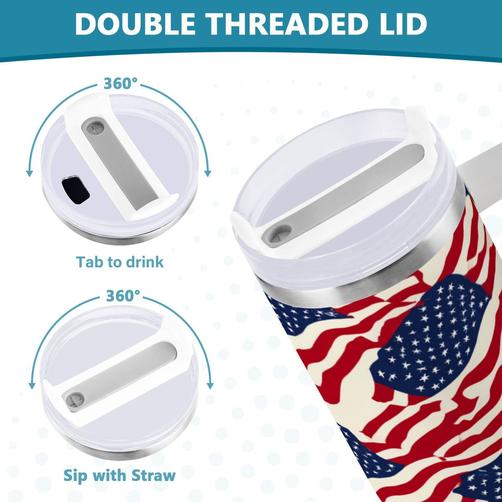 40 oz Insulated Stainless Steel Tumbler Double Wall Stainless Steel Tumbler with 2-Way Drinking Flags Abstract Design D7WS