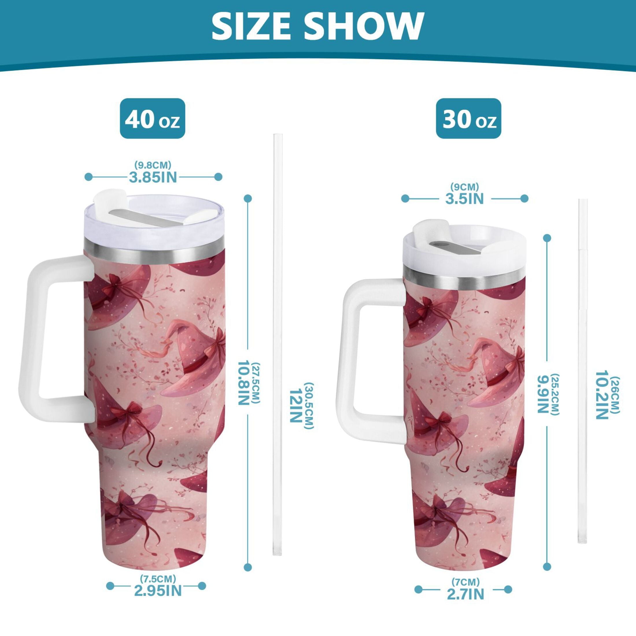 30 oz Insulated Stainless Steel Tumbler Double Wall Stainless Steel Tumbler with 2-Way Drinking Hats with Delicate Bows D5SU