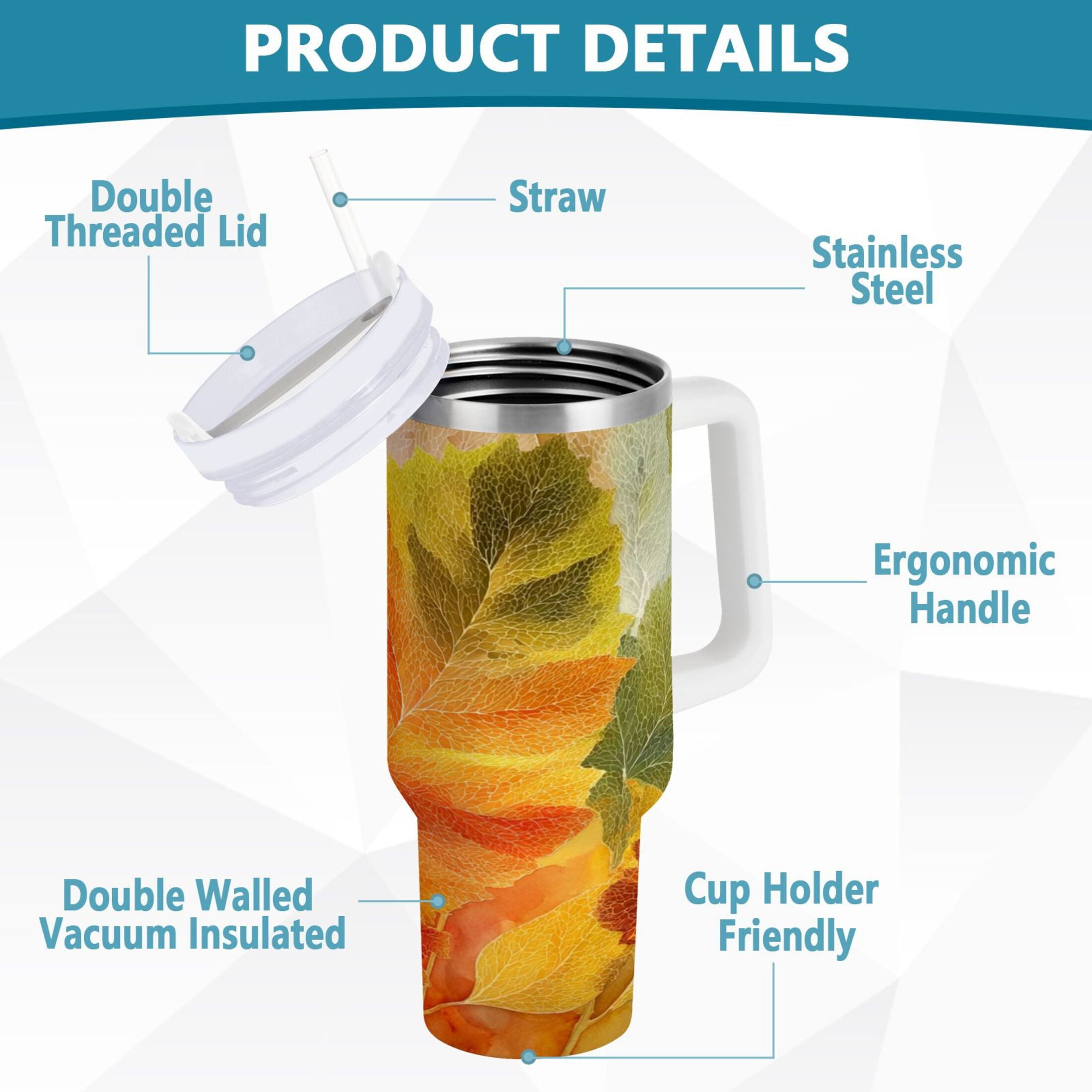 30 oz Insulated Stainless Steel Tumbler Double Wall Stainless Steel Tumbler with 2-Way Drinking Various Shades Autumn Leaves AWPF