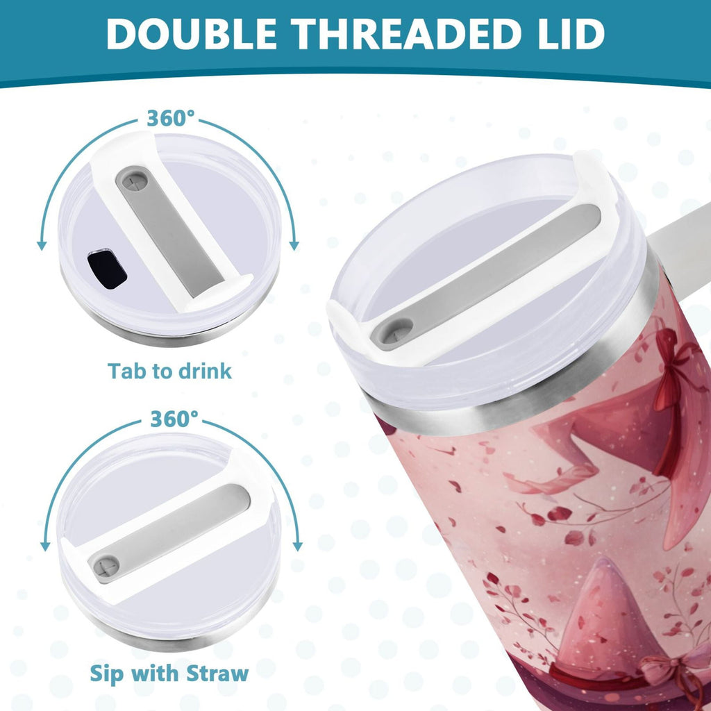 30 oz Insulated Stainless Steel Tumbler Double Wall Stainless Steel Tumbler with 2-Way Drinking Hats with Delicate Bows D5SU