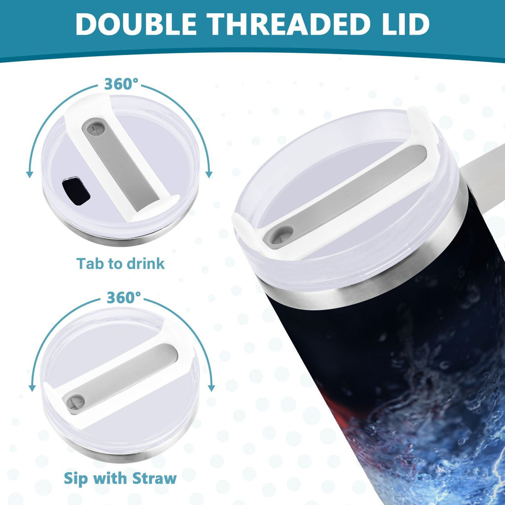 40 oz Insulated Stainless Steel Tumbler Double Wall Stainless Steel Tumbler with 2-Way Drinking Baseball with Water and Fire L5AH