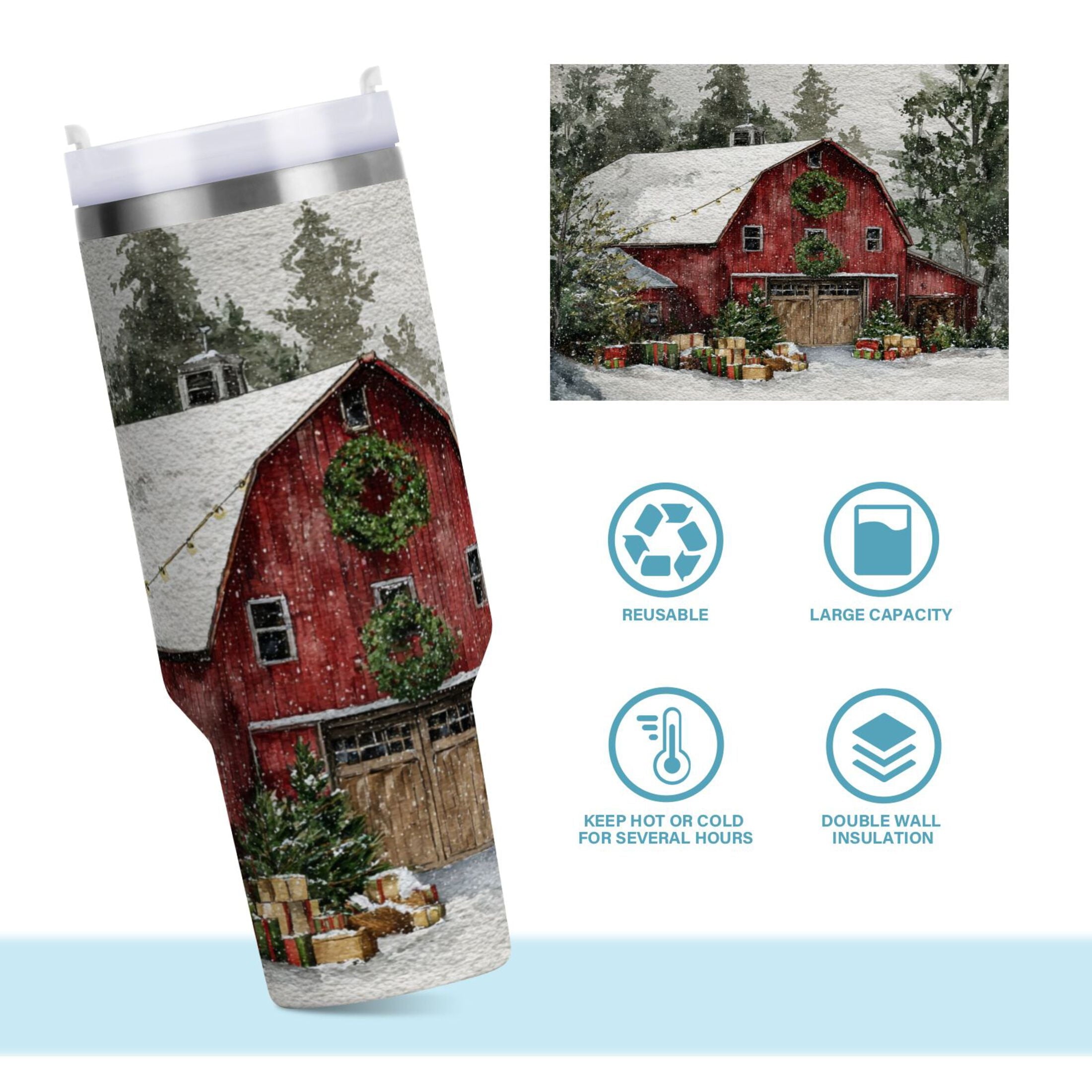 30 oz Insulated Stainless Steel Tumbler Double Wall Stainless Steel Tumbler with 2-Way Drinking Old Red Barn RM59