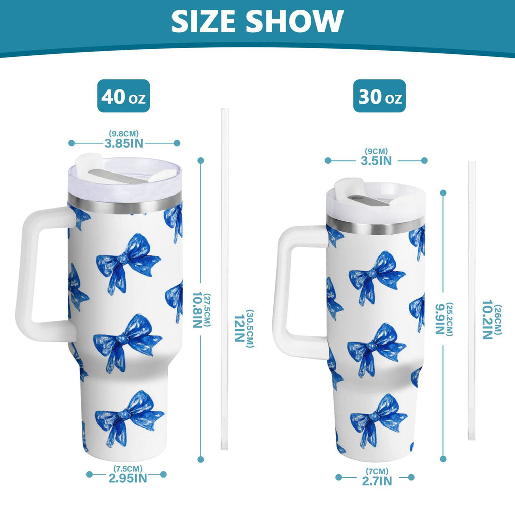 30 oz Insulated Stainless Steel Tumbler Double Wall Stainless Steel Tumbler with 2-Way Drinking Blue Bows Pattern 5UV7