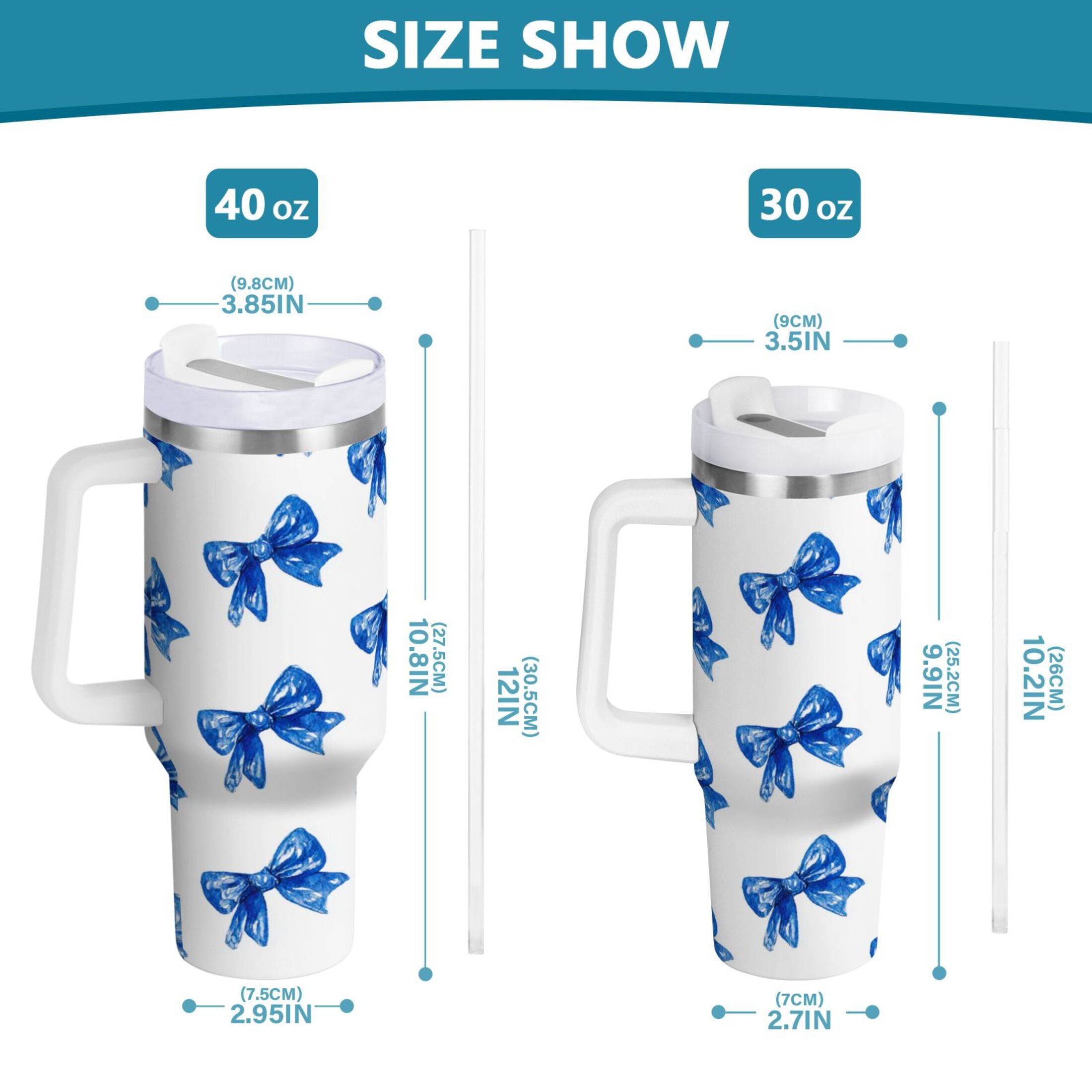30 oz Insulated Stainless Steel Tumbler Double Wall Stainless Steel Tumbler with 2-Way Drinking Blue Bows Pattern 5UV7