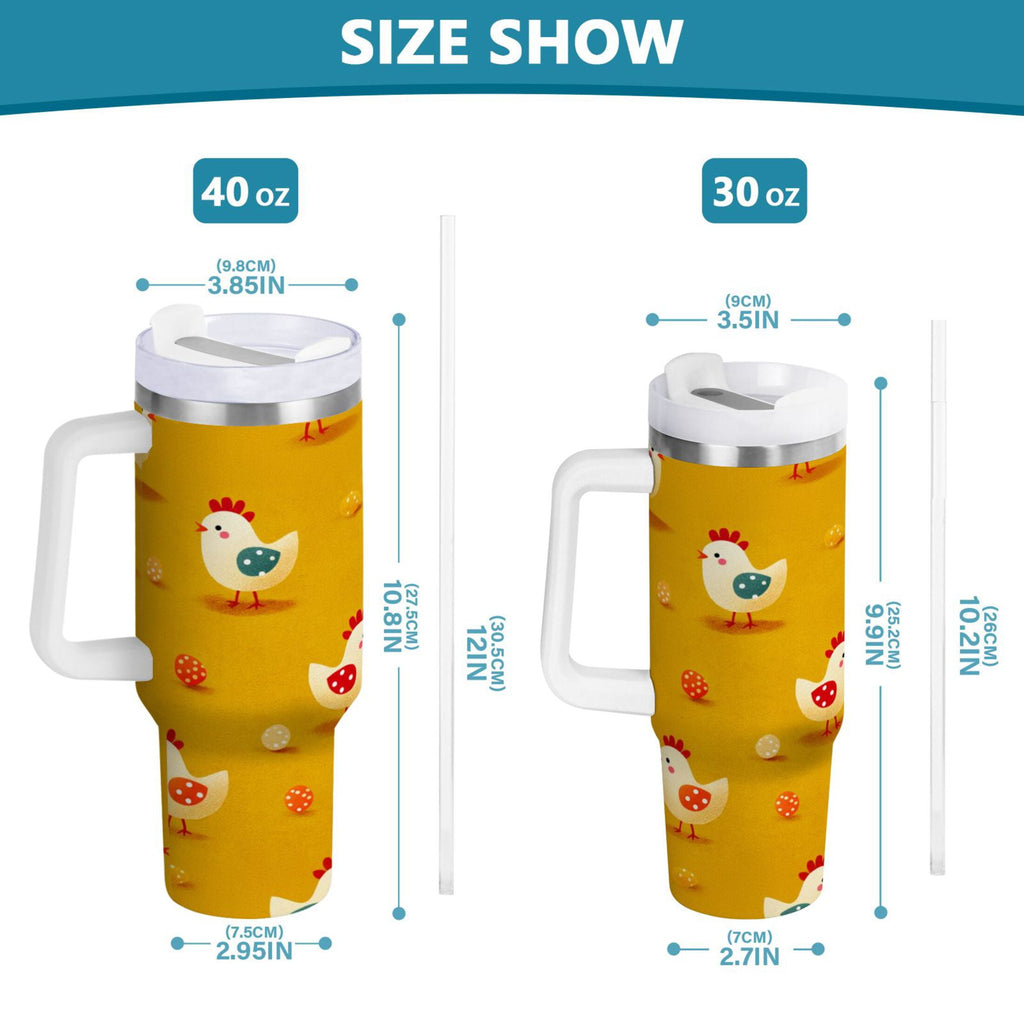 30 oz Insulated Stainless Steel Tumbler Double Wall Stainless Steel Tumbler with 2-Way Drinking Cartoon Chickens Pattern UOY9