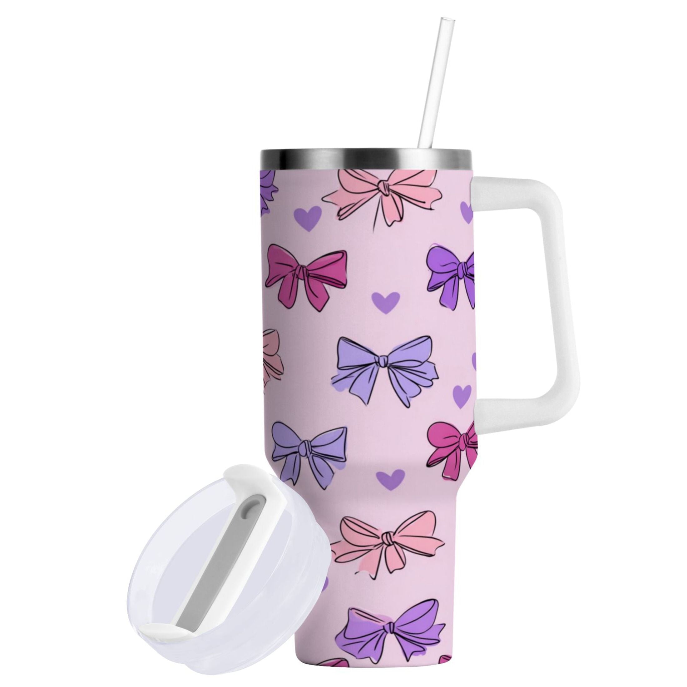 30 oz Insulated Stainless Steel Tumbler Double Wall Stainless Steel Tumbler with 2-Way Drinking Bows and Heart Pattern X6JA