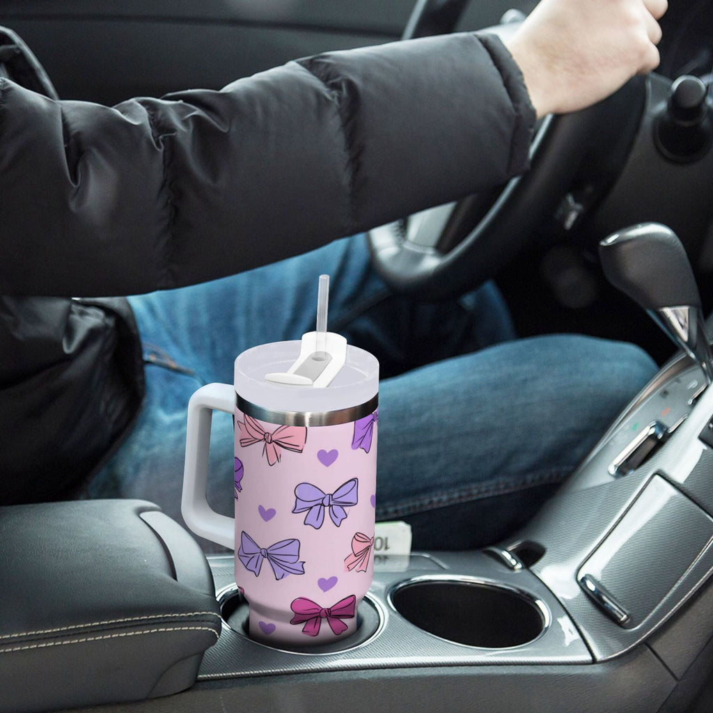30 oz Insulated Stainless Steel Tumbler Double Wall Stainless Steel Tumbler with 2-Way Drinking Bows and Heart Pattern X6JA
