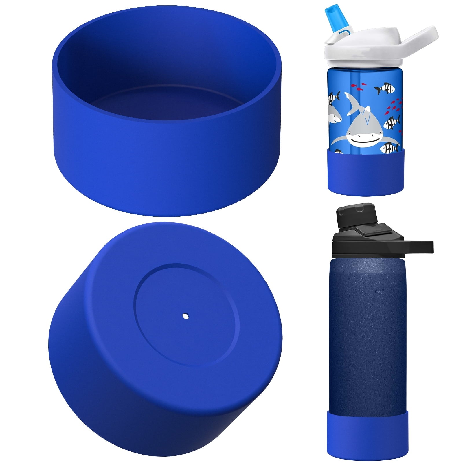Linkidea 2 Pack Water Bottle Boot Compatible with CamelBak Eddy+20oz/25oz, Chute Mag 20oz/25oz, Carry Cap, Silicone Anti-Slip Bottle Bottom Bumper Protector (Navy Blue) TW7F