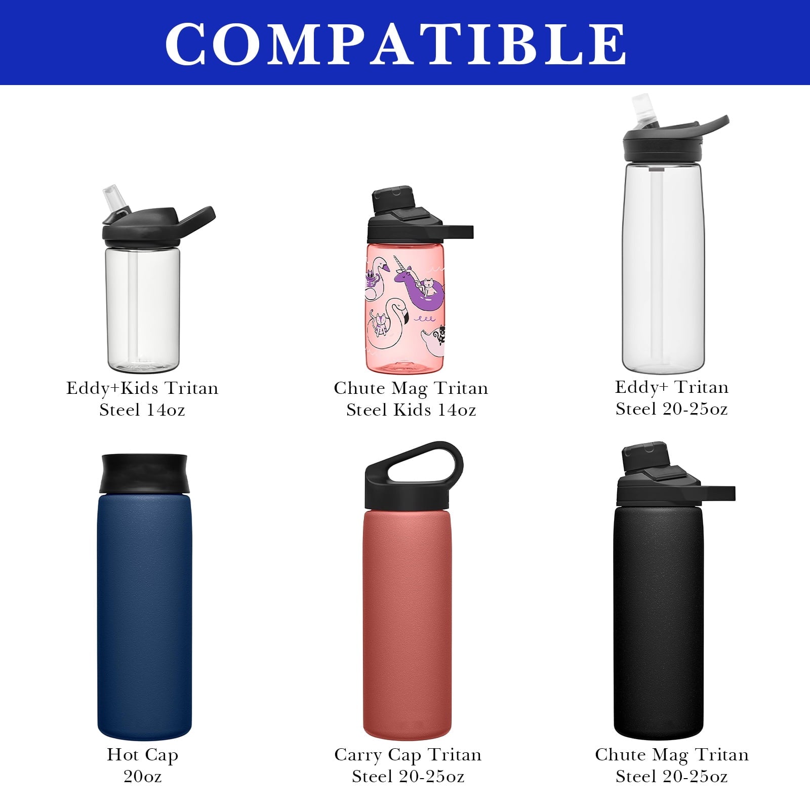 Linkidea 2 Pack Water Bottle Boot Compatible with CamelBak Eddy+20oz/25oz, Chute Mag 20oz/25oz, Carry Cap, Silicone Anti-Slip Bottle Bottom Bumper Protector (Navy Blue) TW7F