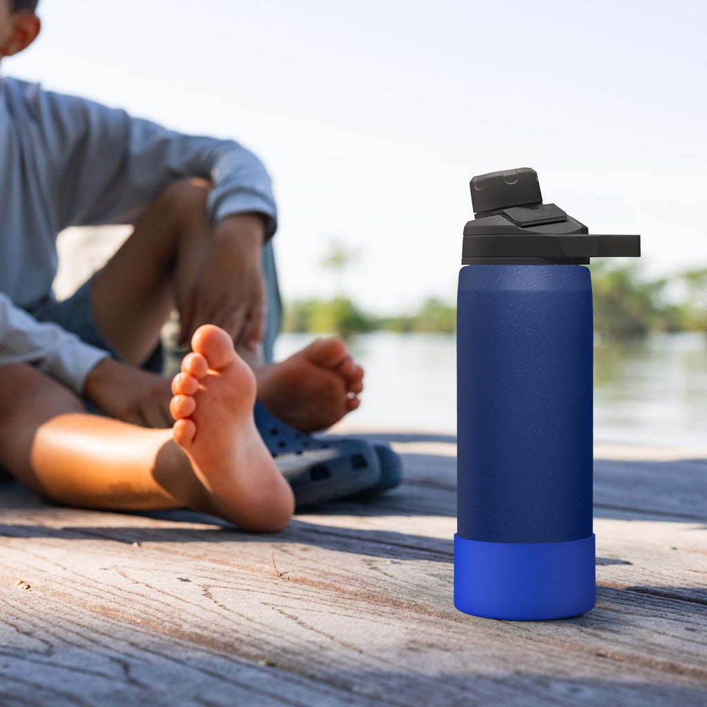 Linkidea 2 Pack Water Bottle Boot Compatible with CamelBak Eddy+20oz/25oz, Chute Mag 20oz/25oz, Carry Cap, Silicone Anti-Slip Bottle Bottom Bumper Protector (Navy Blue) TW7F