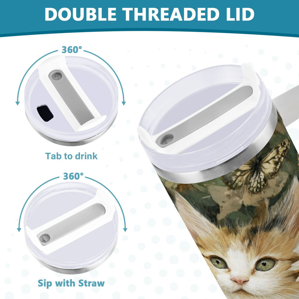 30 oz Insulated Stainless Steel Tumbler Double Wall Stainless Steel Tumbler with 2-Way Drinking Adorable Cats and Daisies GBGW