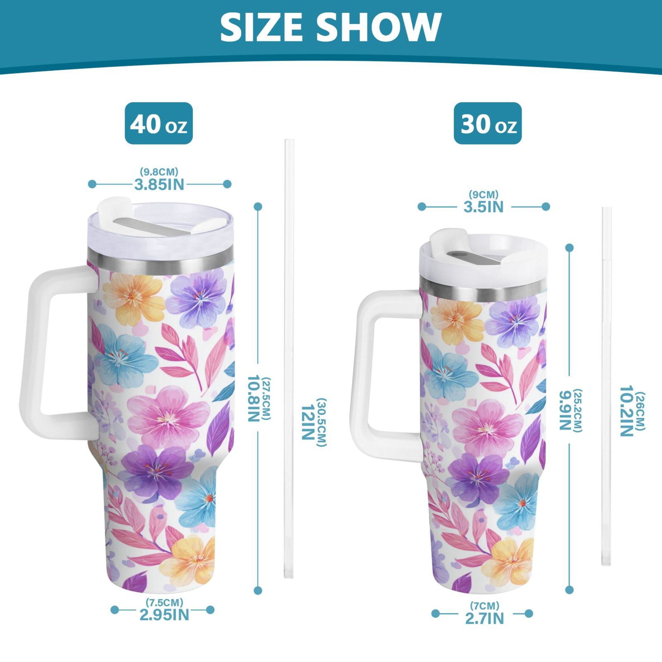 30 oz Insulated Stainless Steel Tumbler Double Wall Stainless Steel Tumbler with 2-Way Drinking Pink and Purple Flowers VEI5