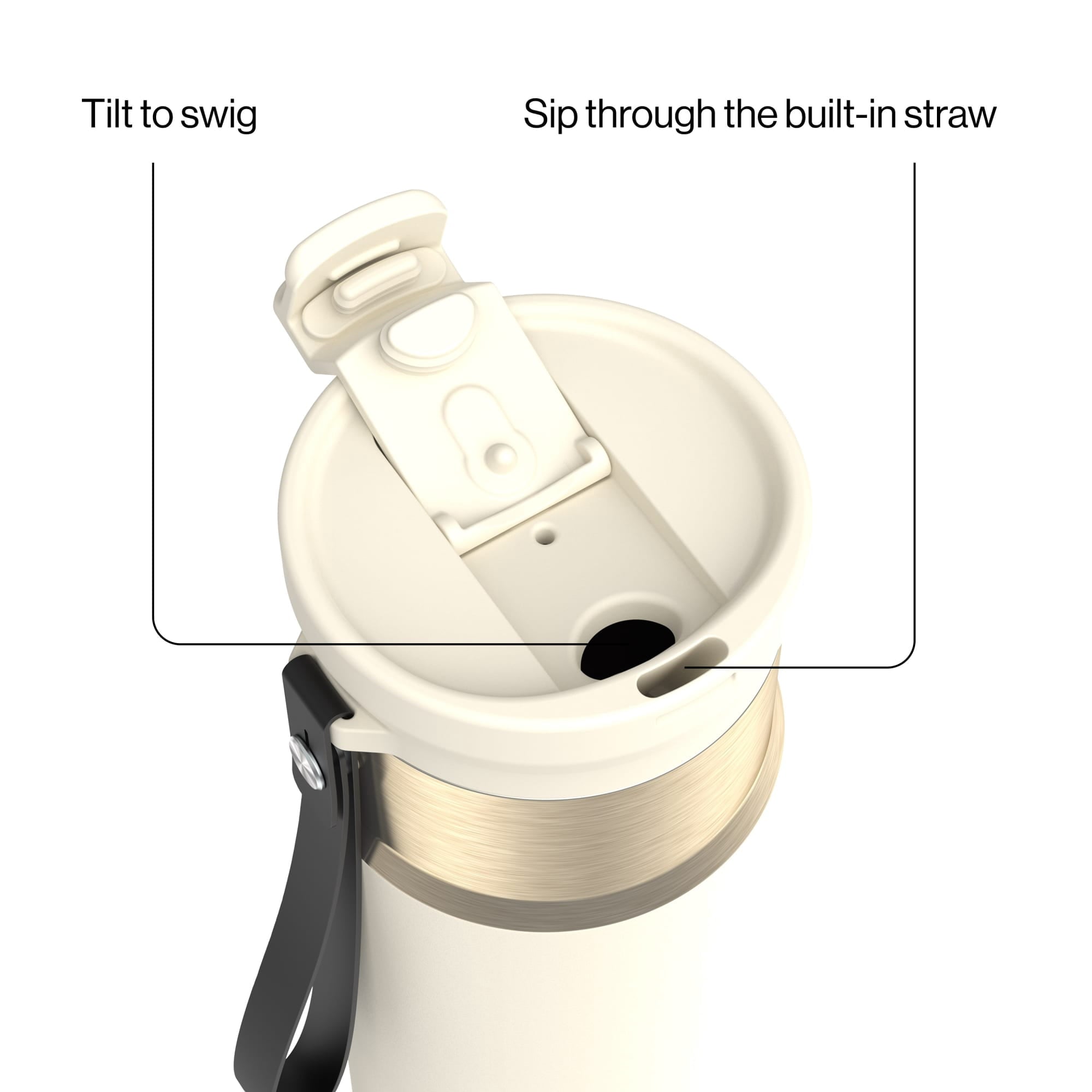 Contigo DualSip Leakproof Stainless Steel Reusable Water Bottle Tumbler with Carrying Strap, Cream/Champagne, 24 oz D87F
