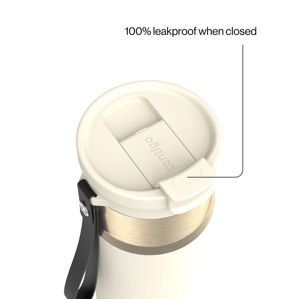 Contigo DualSip Leakproof Stainless Steel Reusable Water Bottle Tumbler with Carrying Strap, Cream/Champagne, 24 oz D87F