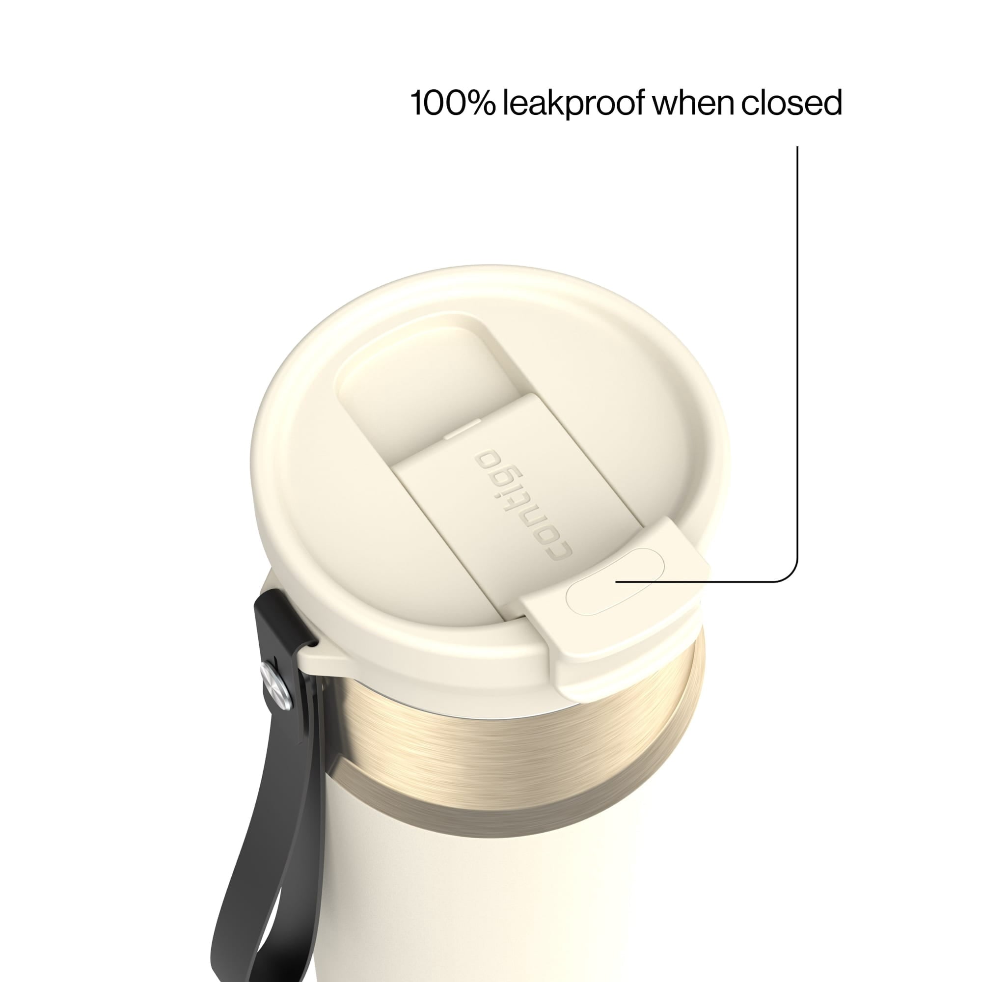 Contigo DualSip Leakproof Stainless Steel Reusable Water Bottle Tumbler with Carrying Strap, Cream/Champagne, 24 oz D87F