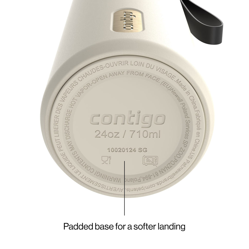 Contigo DualSip Leakproof Stainless Steel Reusable Water Bottle Tumbler with Carrying Strap, Cream/Champagne, 24 oz D87F