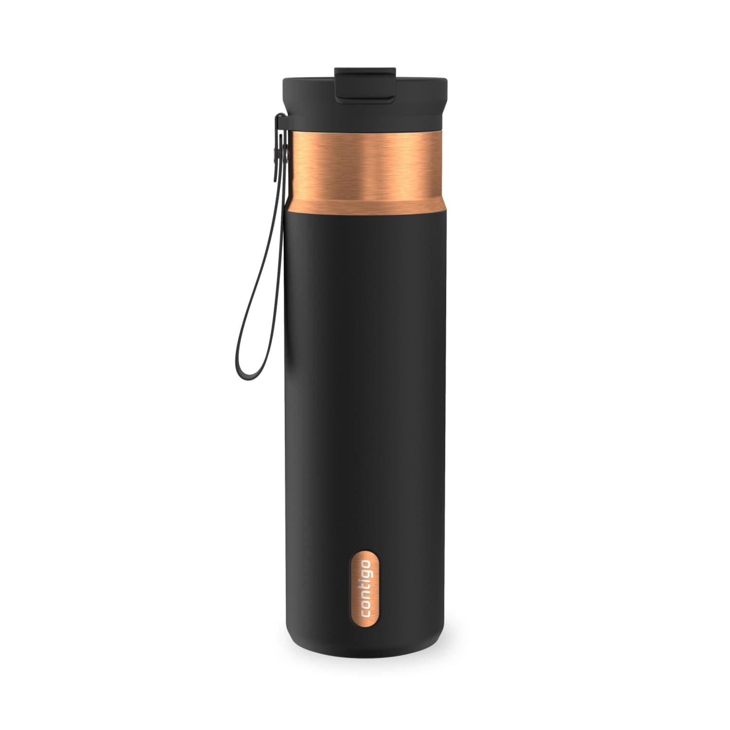 Contigo DualSip Leakproof Stainless Steel Reusable Water Bottle Tumbler with Carrying Strap, Cream/Champagne, 24 oz D87F