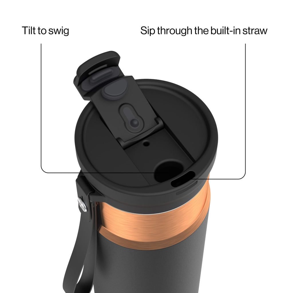 Contigo DualSip Leakproof Stainless Steel Reusable Water Bottle Tumbler with Carrying Strap, Cream/Champagne, 24 oz D87F