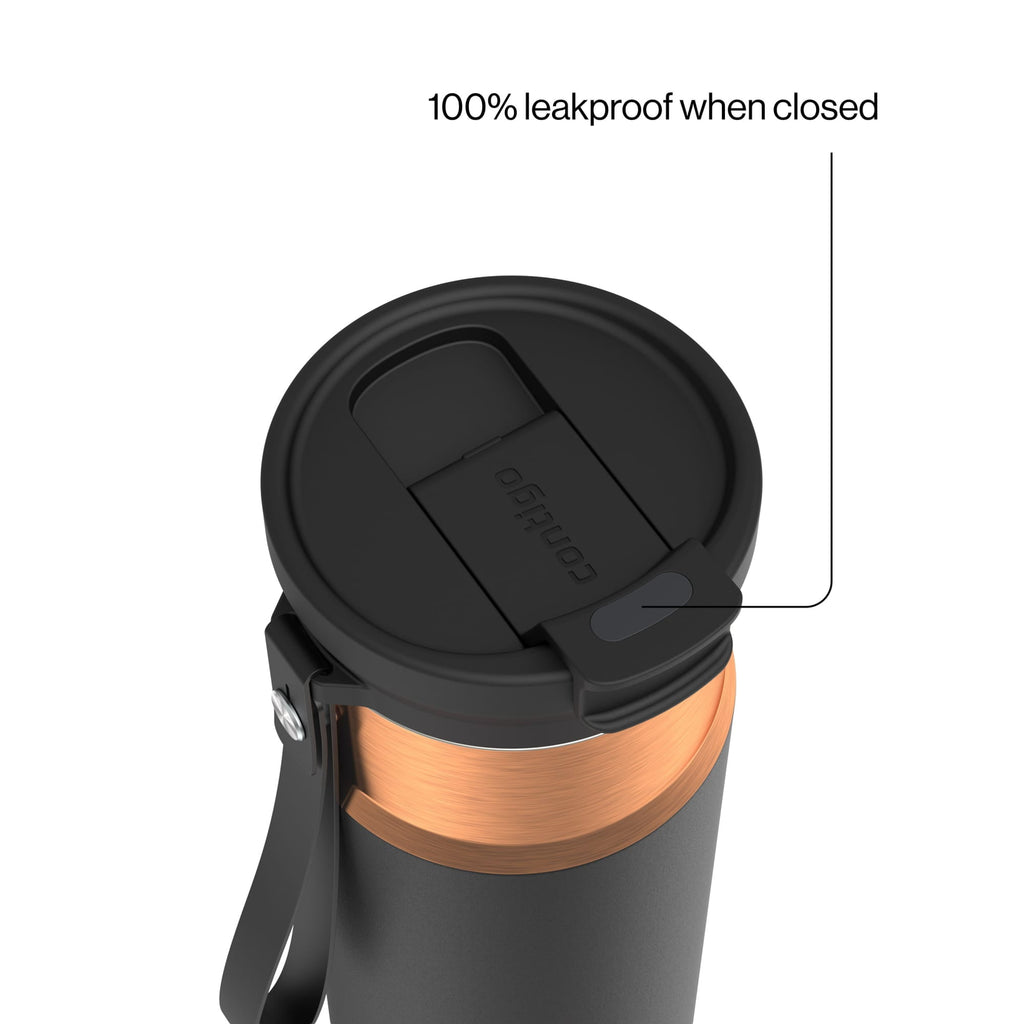 Contigo DualSip Leakproof Stainless Steel Reusable Water Bottle Tumbler with Carrying Strap, Cream/Champagne, 24 oz D87F