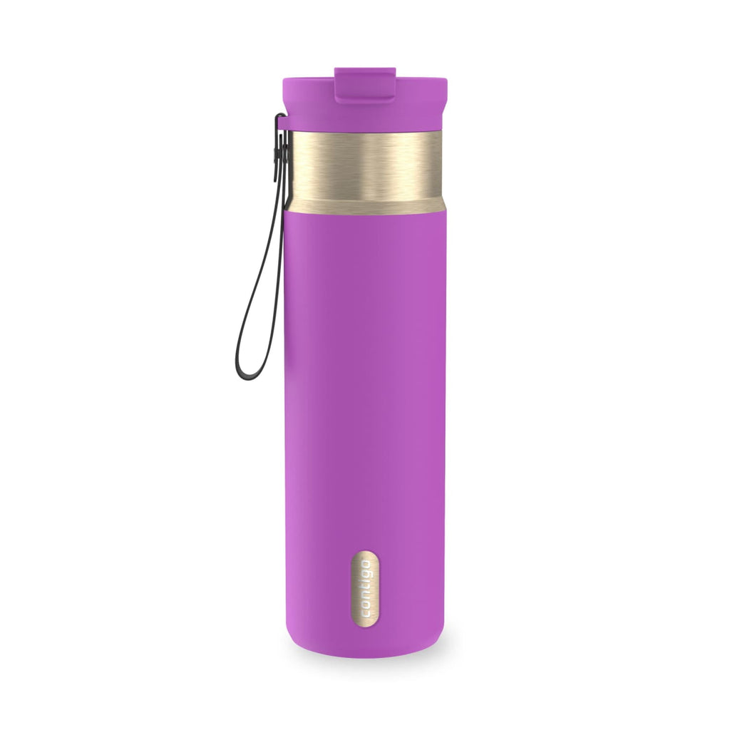 Contigo DualSip Leakproof Stainless Steel Reusable Water Bottle Tumbler with Carrying Strap, Cream/Champagne, 24 oz D87F