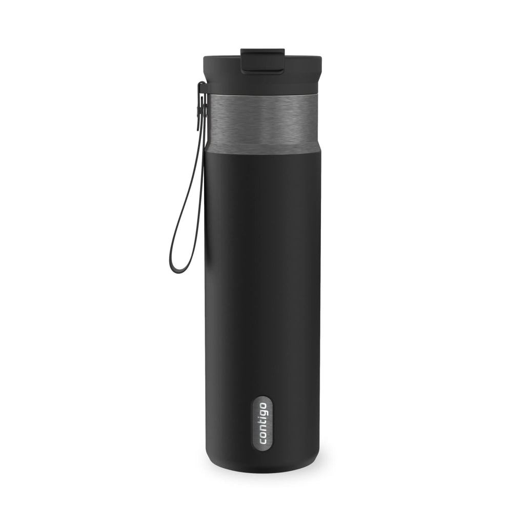 Contigo DualSip Leakproof Stainless Steel Reusable Water Bottle Tumbler with Carrying Strap, Cream/Champagne, 24 oz D87F