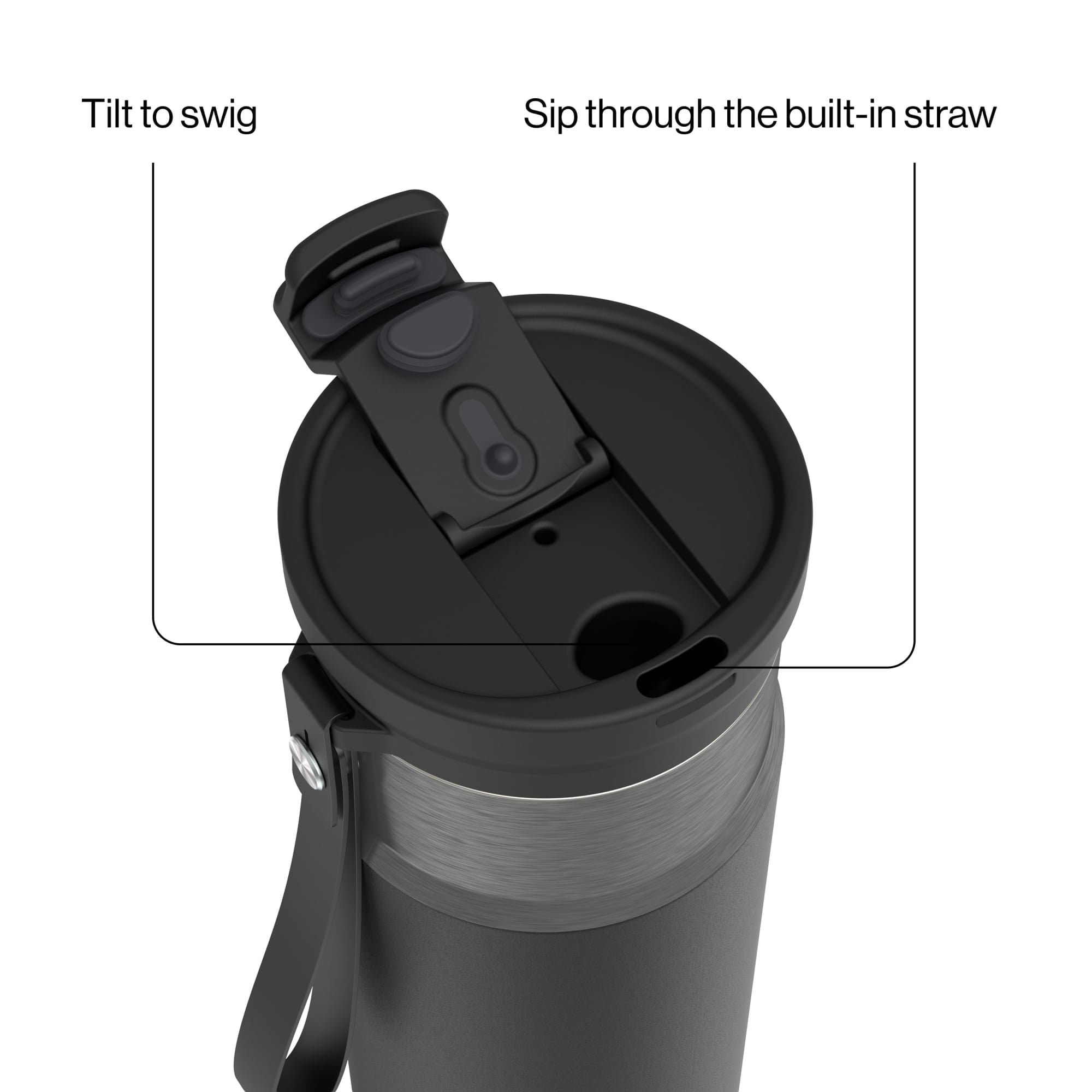 Contigo DualSip Leakproof Stainless Steel Reusable Water Bottle Tumbler with Carrying Strap, Cream/Champagne, 24 oz D87F