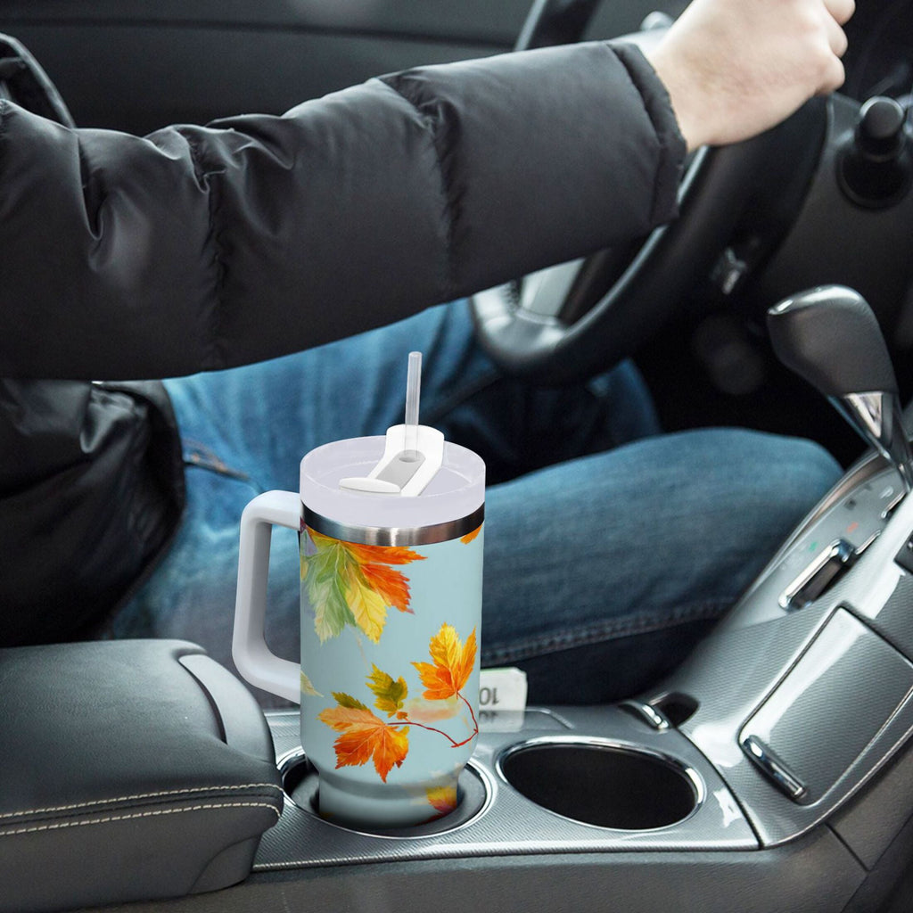 30 oz Insulated Stainless Steel Tumbler Double Wall Stainless Steel Tumbler with 2-Way Drinking Colorful Autumn Maple Leaves S2NS
