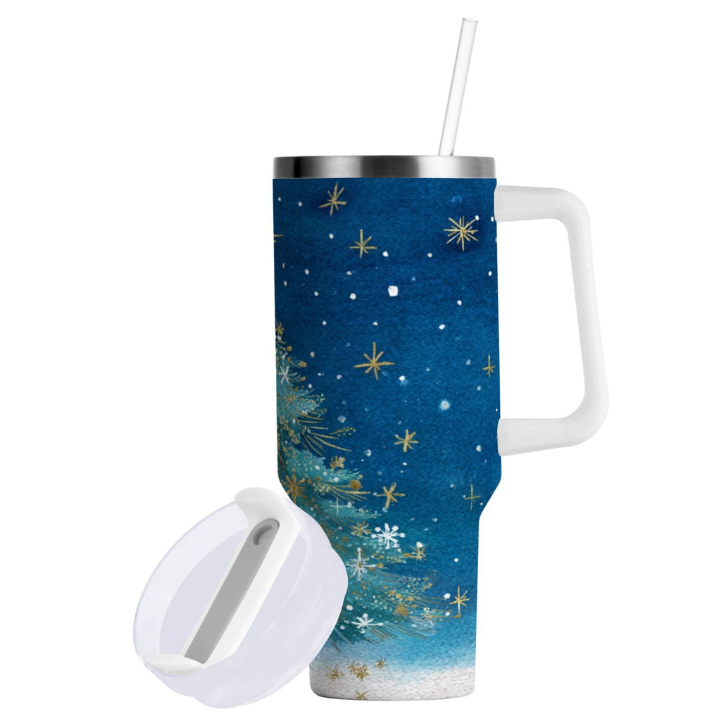 40 oz Insulated Stainless Steel Tumbler Double Wall Stainless Steel Tumbler with 2-Way Drinking Watercolor Christmas Tree 8CM9