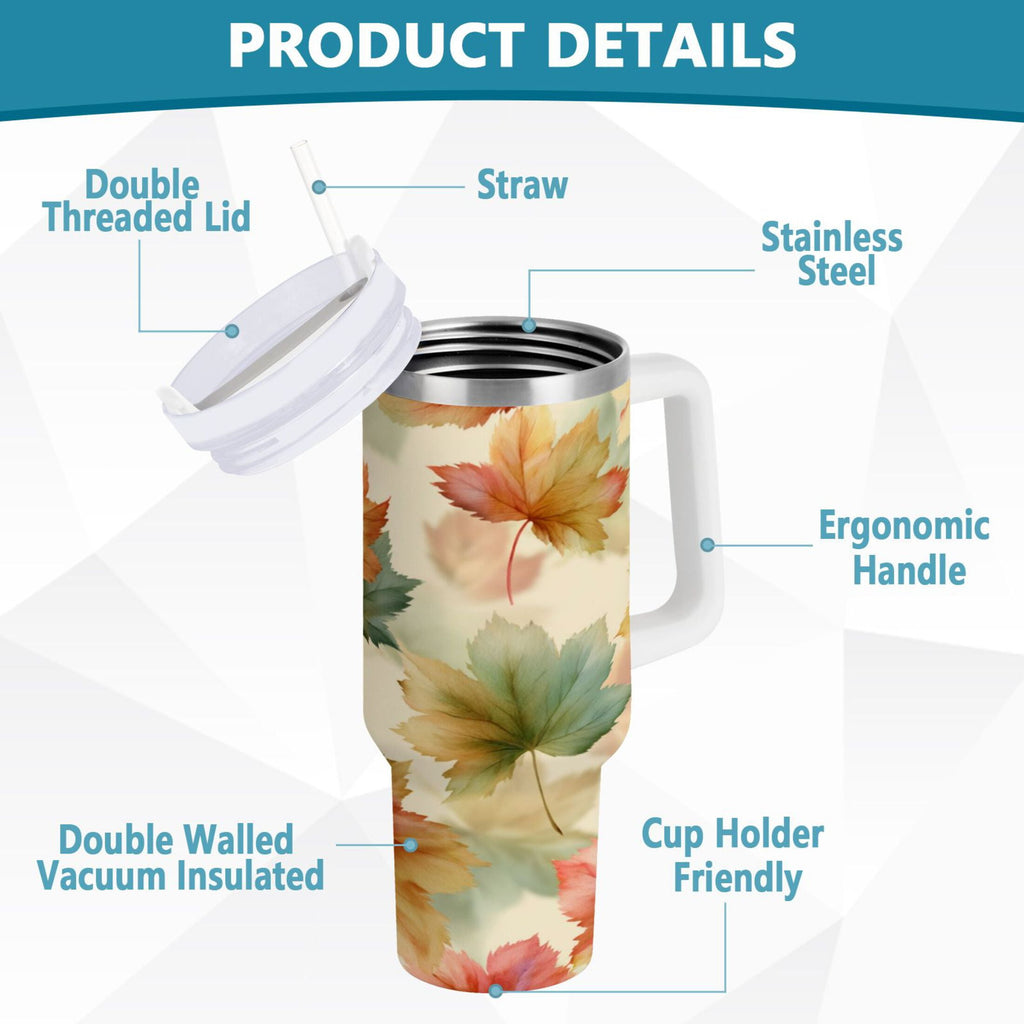 40 oz Insulated Stainless Steel Tumbler Double Wall Stainless Steel Tumbler with 2-Way Drinking Watercolor Maple Leaves Pattern XNND
