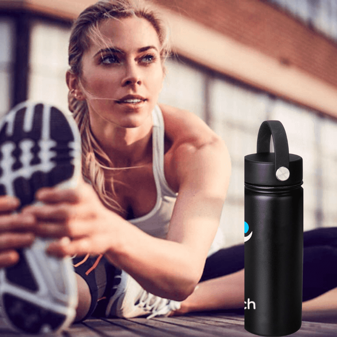 NuRich Sports Water Bottle - 18 Oz, Vacuum Insulated Stainless Steel, Modern Double Walled, Simple Thermo Modern Mug, Hydro Metal Canteen Flask Wide Mouth with Sweat Proof Design for Cold &amp; Hot Temp 6BQL