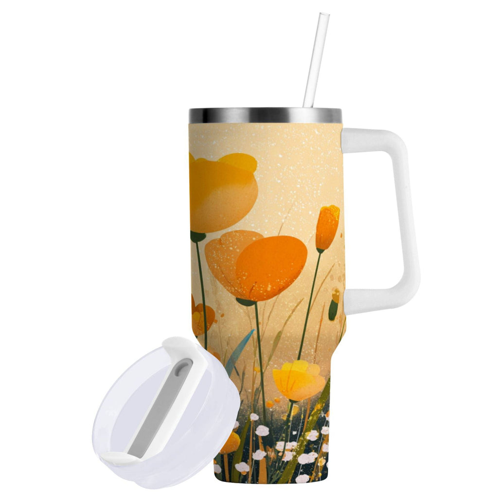 30 oz Insulated Stainless Steel Tumbler Double Wall Stainless Steel Tumbler with 2-Way Drinking Yellow Flowers on The Grass MRP1
