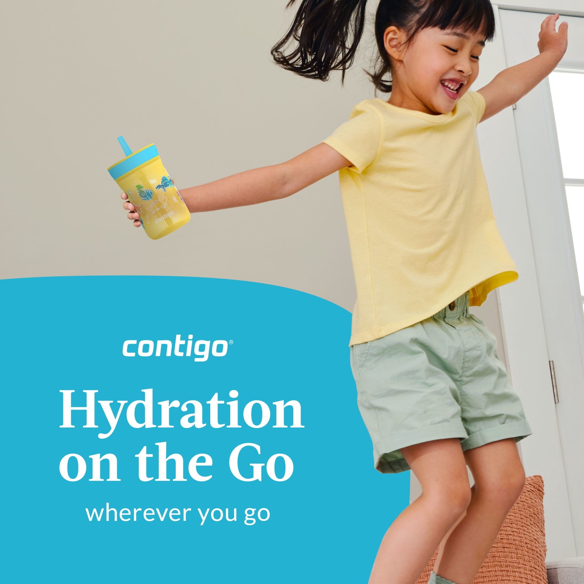 Contigo Kids Leighton Spill-Proof Tumbler with Straw, 14 oz, Yellow 24JW
