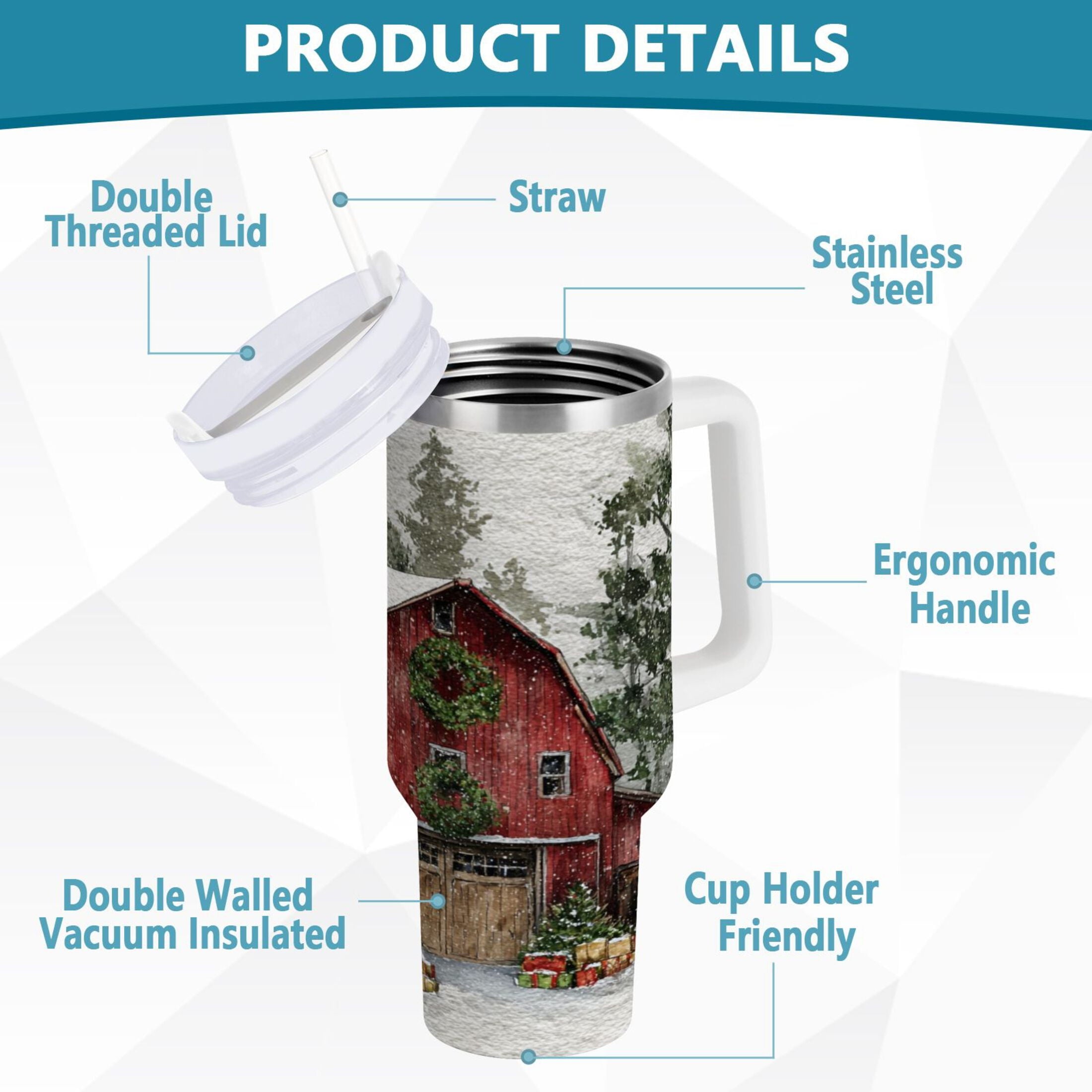 30 oz Insulated Stainless Steel Tumbler Double Wall Stainless Steel Tumbler with 2-Way Drinking Old Red Barn RM59