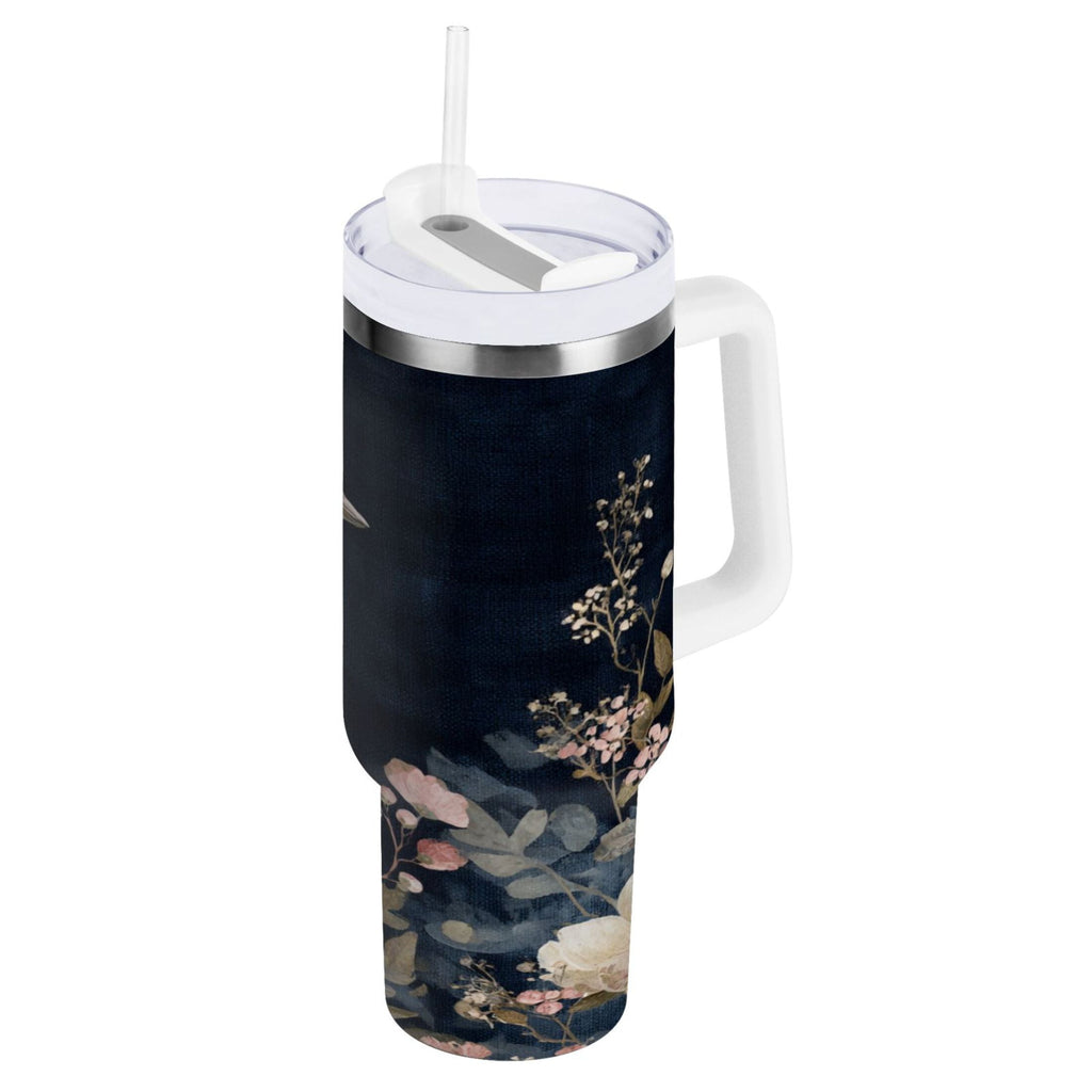 30 oz Insulated Stainless Steel Tumbler Double Wall Stainless Steel Tumbler with 2-Way Drinking Watercolor Vintage Blue Bird GMVE