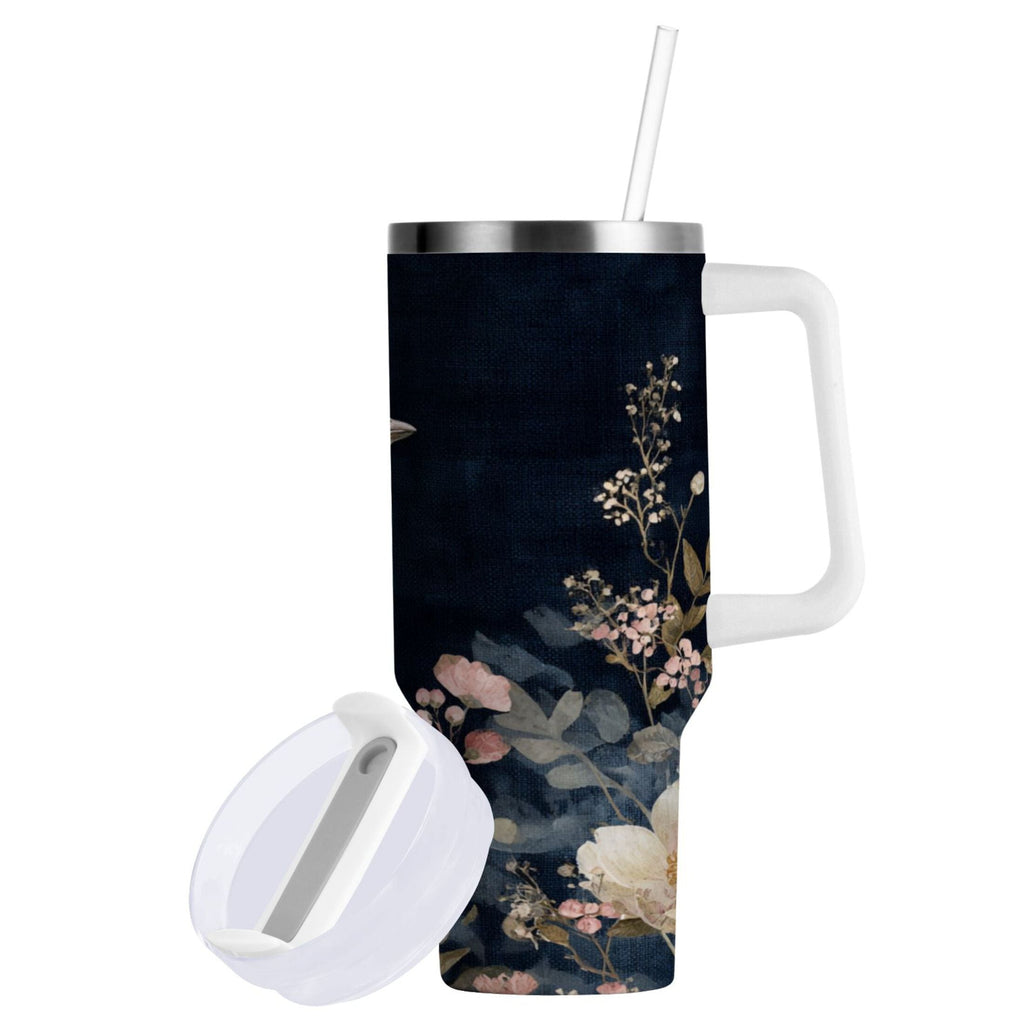 30 oz Insulated Stainless Steel Tumbler Double Wall Stainless Steel Tumbler with 2-Way Drinking Watercolor Vintage Blue Bird GMVE