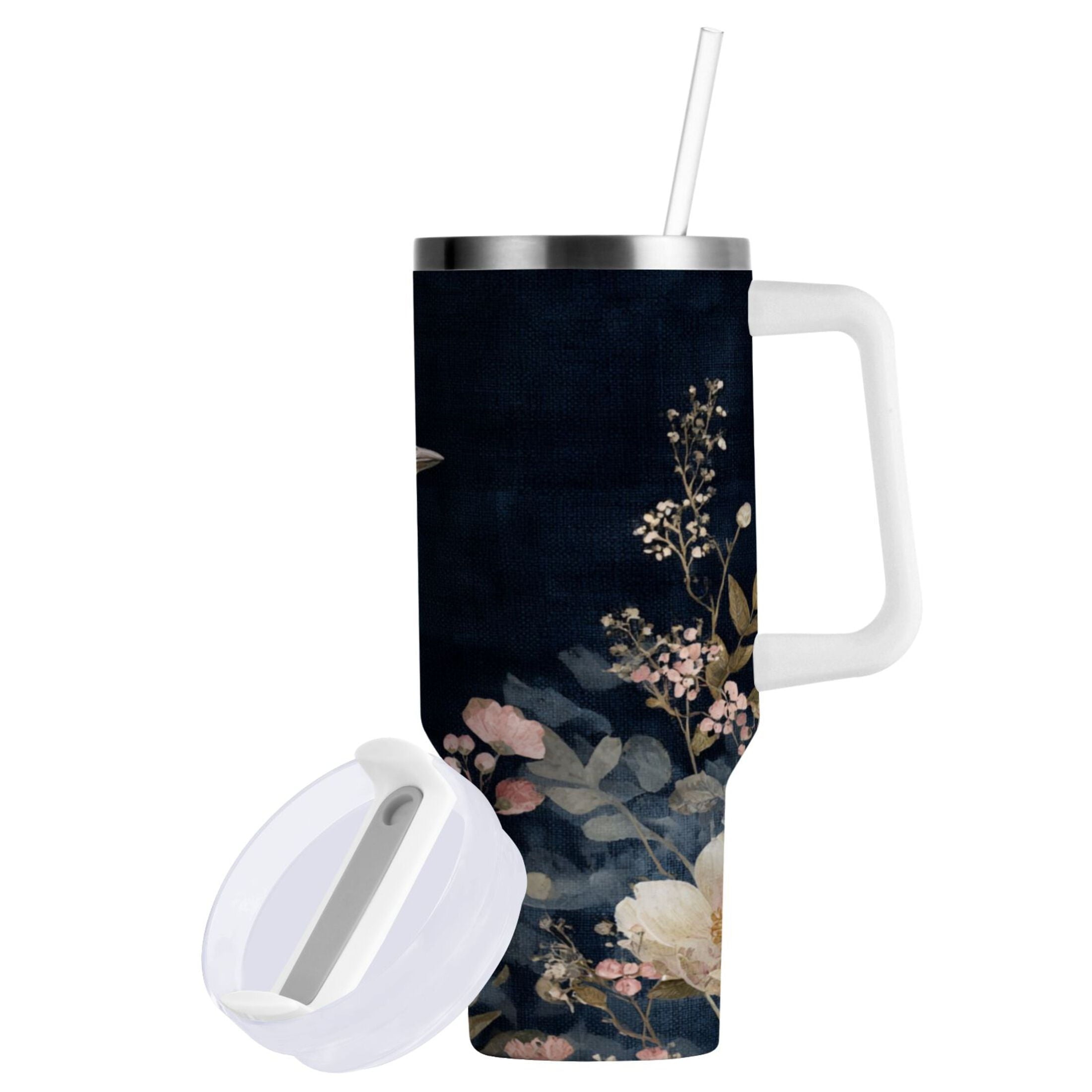 30 oz Insulated Stainless Steel Tumbler Double Wall Stainless Steel Tumbler with 2-Way Drinking Watercolor Vintage Blue Bird GMVE