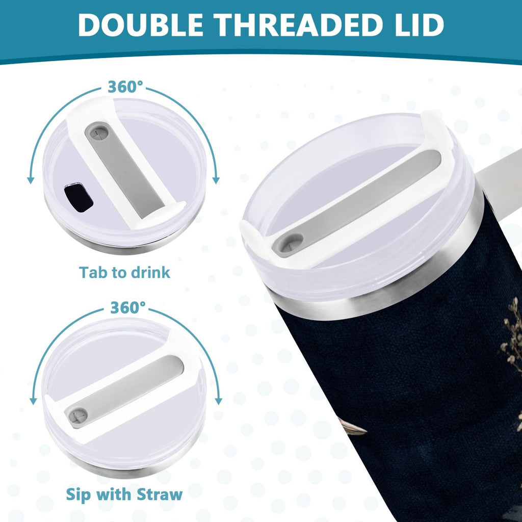 30 oz Insulated Stainless Steel Tumbler Double Wall Stainless Steel Tumbler with 2-Way Drinking Watercolor Vintage Blue Bird GMVE