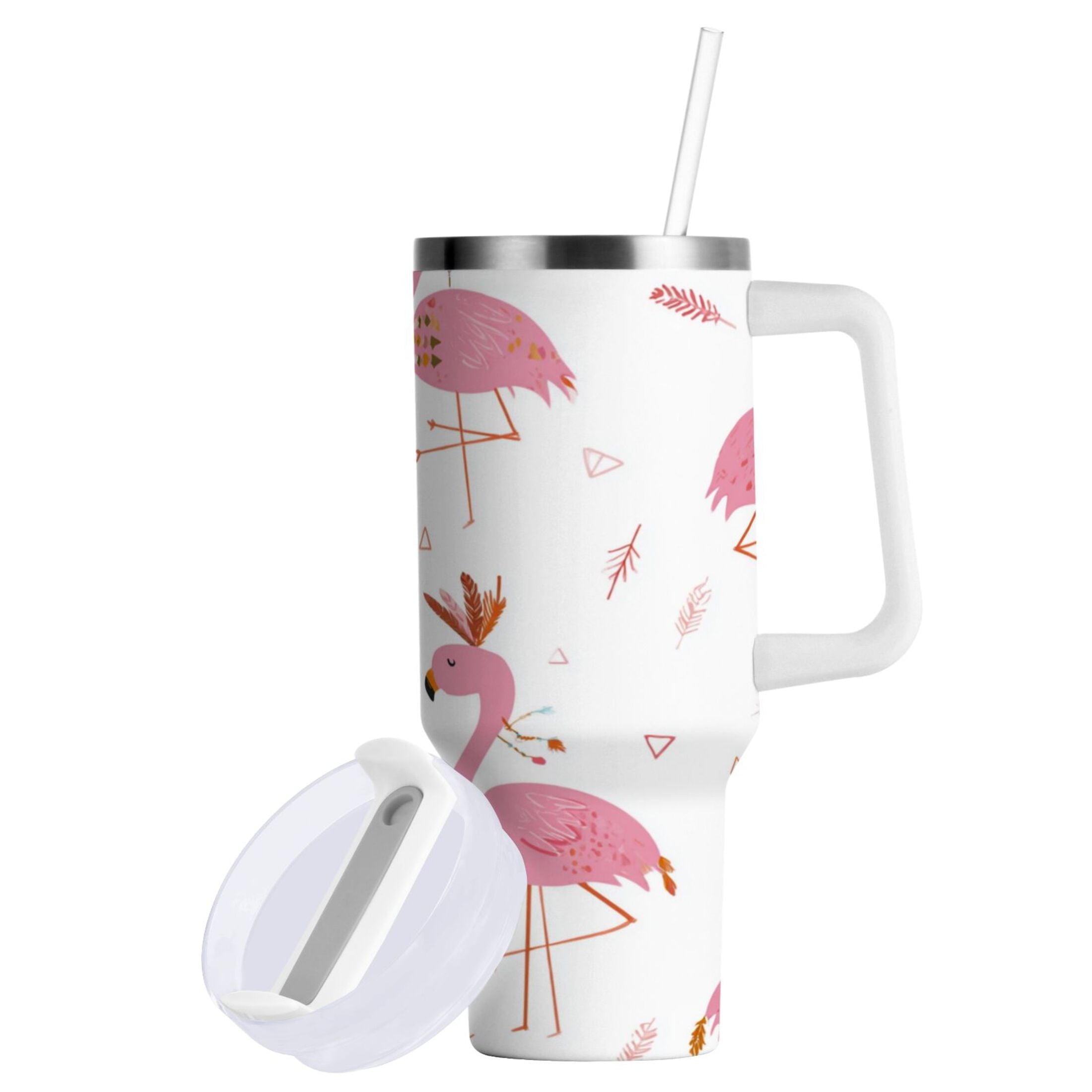 40 oz Insulated Stainless Steel Tumbler Double Wall Stainless Steel Tumbler with 2-Way Drinking Cute Pink Flamingo Pattern C1G1