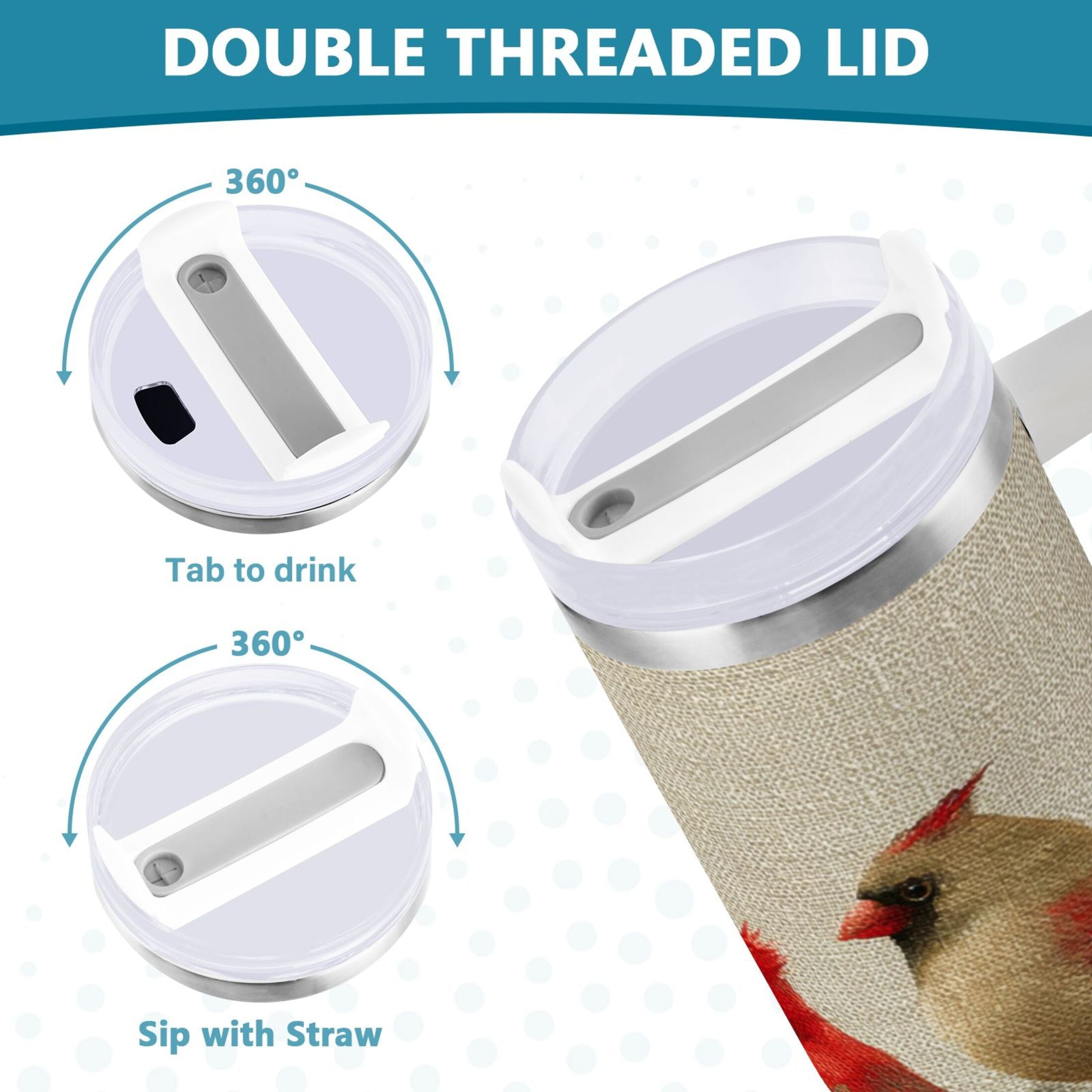 30 oz Insulated Stainless Steel Tumbler Double Wall Stainless Steel Tumbler with 2-Way Drinking Bird and Snow-covered Trees HRNS