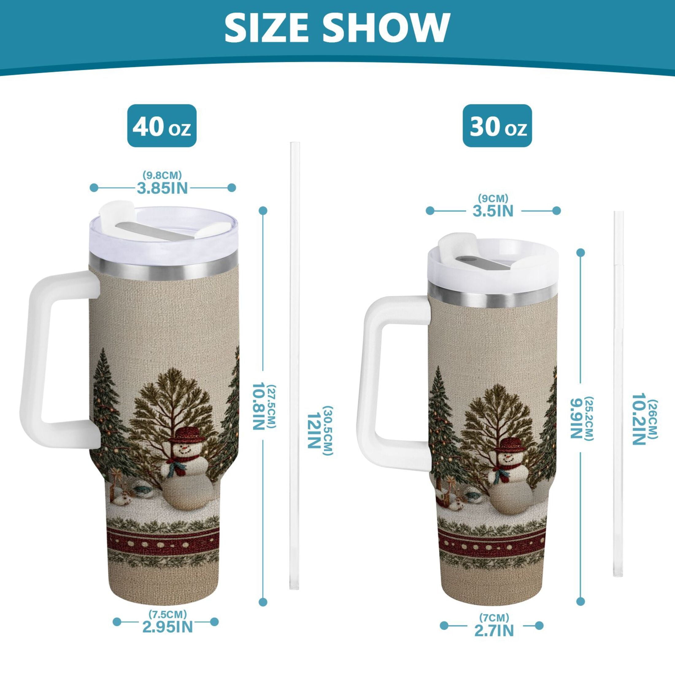 30 oz Insulated Stainless Steel Tumbler Double Wall Stainless Steel Tumbler with 2-Way Drinking Snowmen and Deer in The Forest Q08C