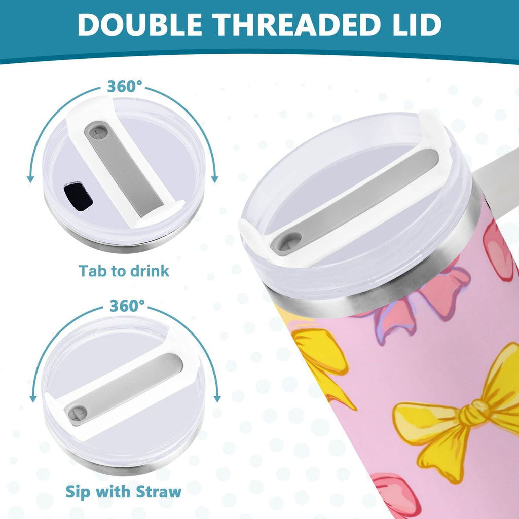 30 oz Insulated Stainless Steel Tumbler Double Wall Stainless Steel Tumbler with 2-Way Drinking Yellow and Pink Bows HCPH