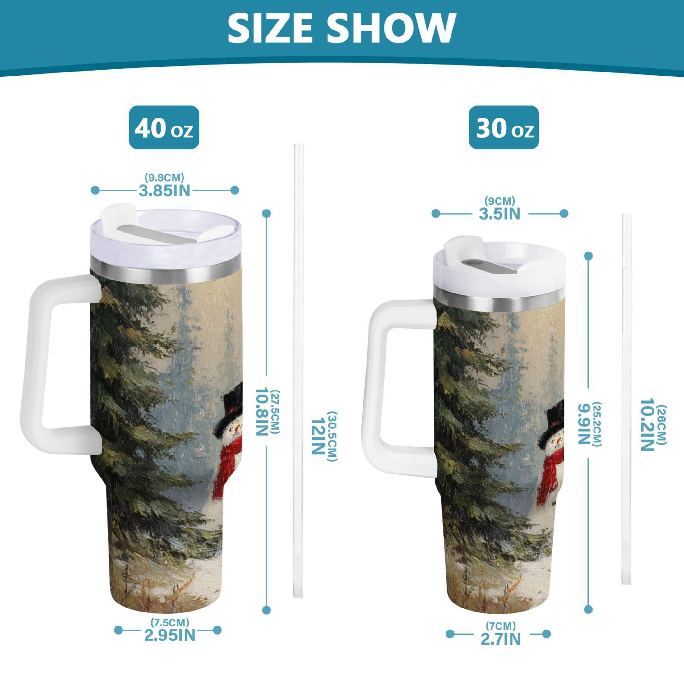 40 oz Insulated Stainless Steel Tumbler Double Wall Stainless Steel Tumbler with 2-Way Drinking Moody Snowman Couple T25S