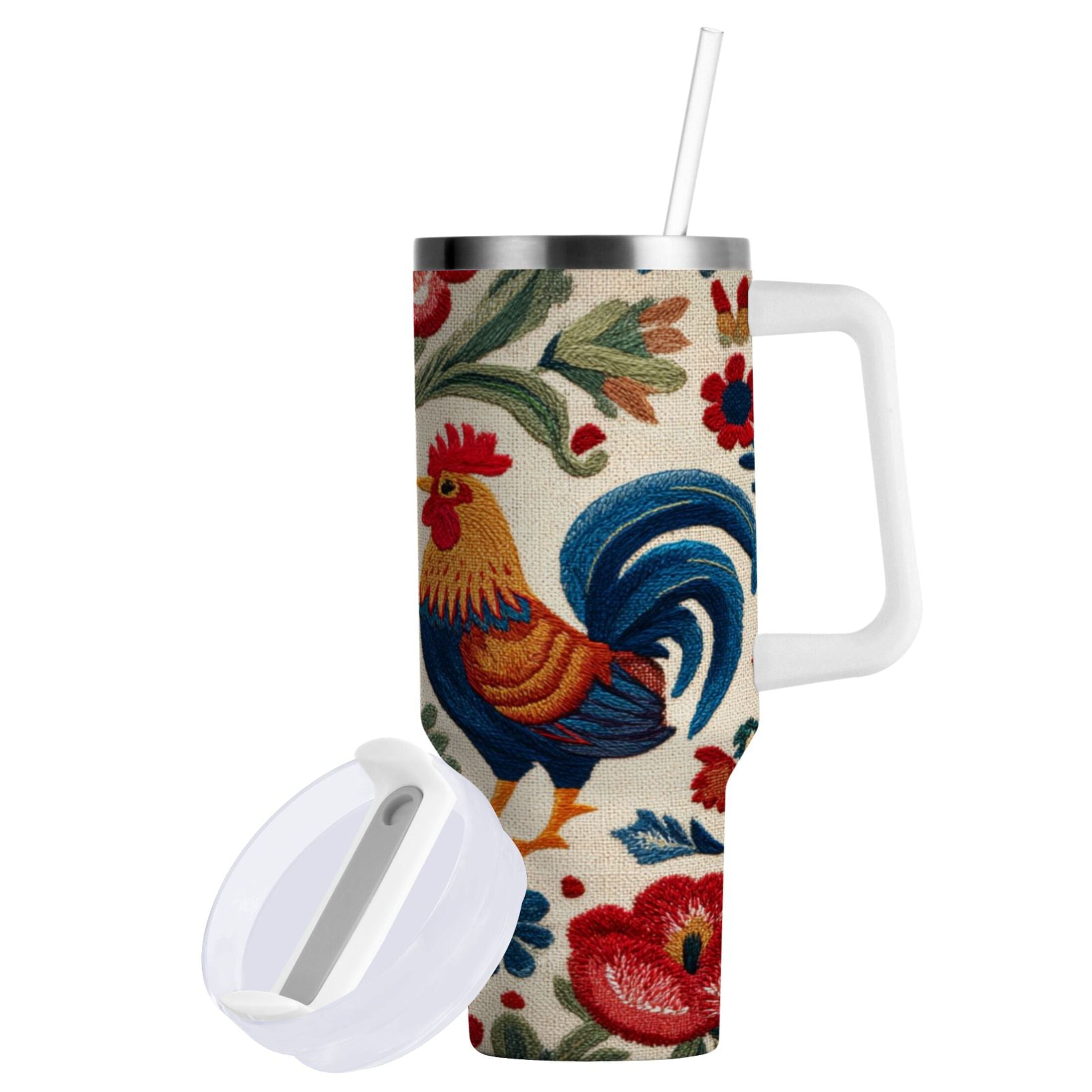 40 oz Insulated Stainless Steel Tumbler Double Wall Stainless Steel Tumbler with 2-Way Drinking Male and Female Chickens E0FM
