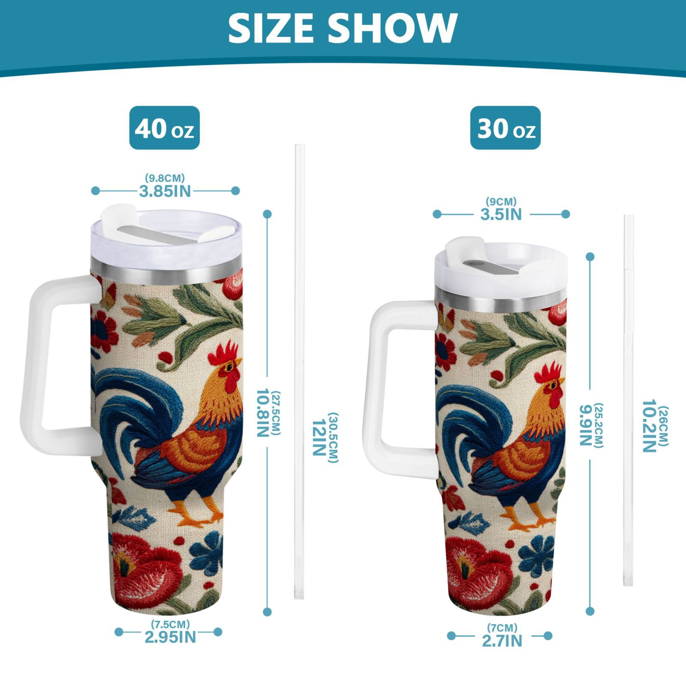40 oz Insulated Stainless Steel Tumbler Double Wall Stainless Steel Tumbler with 2-Way Drinking Male and Female Chickens E0FM
